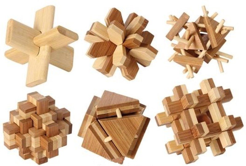 Dřevěné hlavolamy 6 ks - Bamboo puzzle set